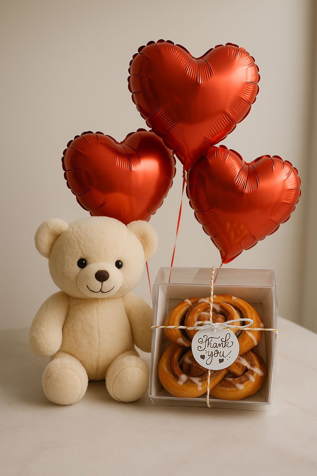 Rollito de Amor – Osito, Globos y Rolls de Canela
